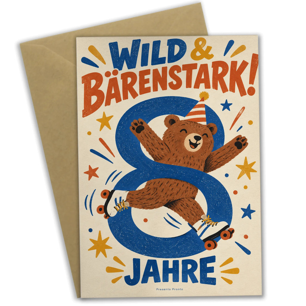 Wilde Geburtstagskarte zum 8. Geburtstag mit Bär|p:2021249|h:16001ccf7970689650999444d6dd7387