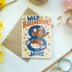 Wilde Geburtstagskarte zum 8. Geburtstag mit Bär|p:2021249|h:66d6ea6979eecf56671bbc42dfd2f60f