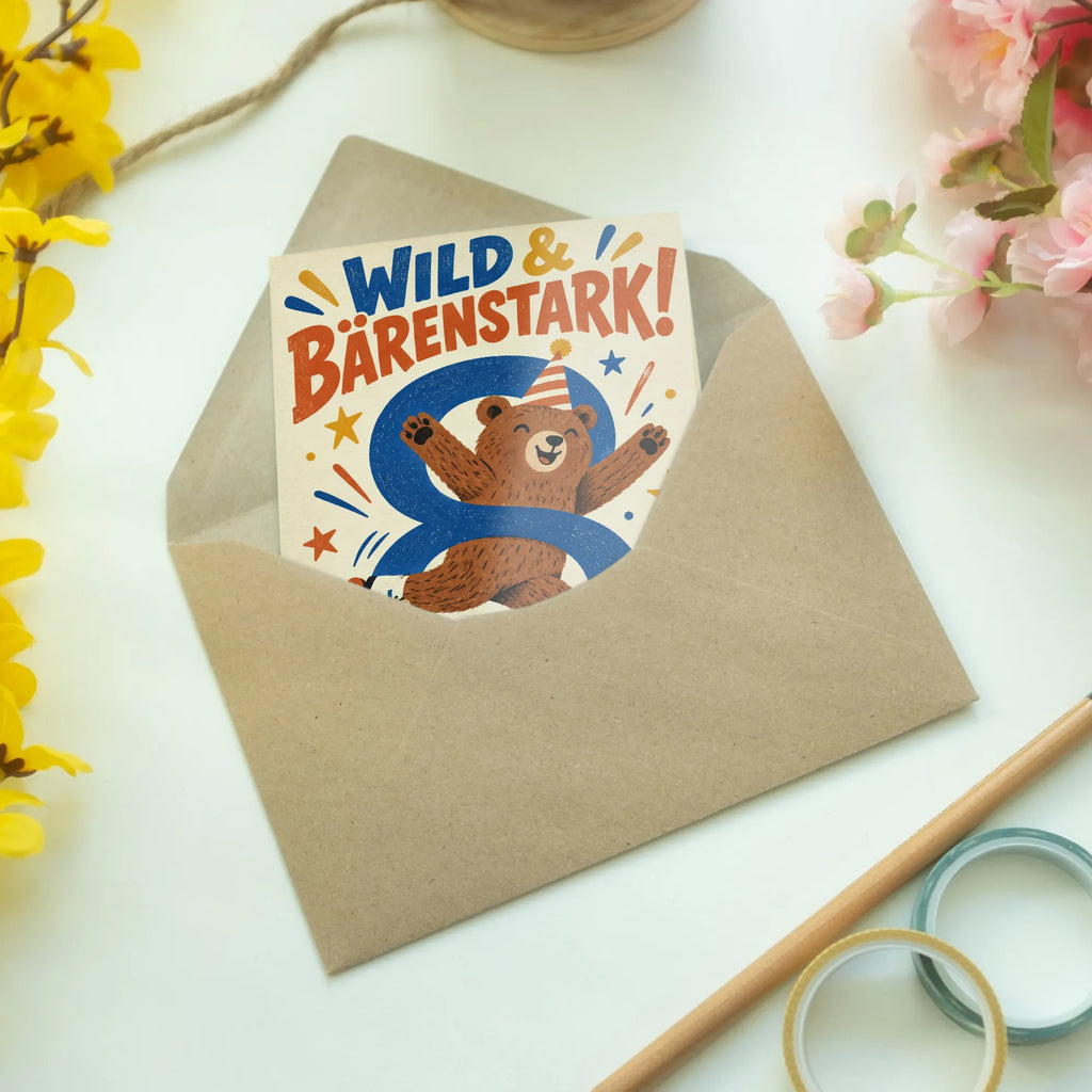 Wilde Geburtstagskarte zum 8. Geburtstag mit Bär|p:2021249|h:f0d1a33319f06f07b9c3eb688a488cea