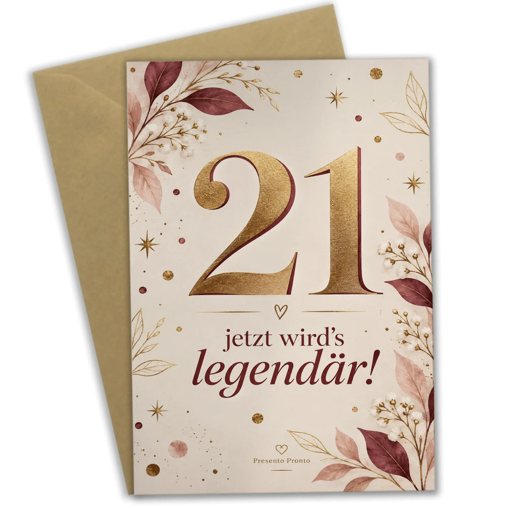 Elegante Geburtstagskarte zum 21. Geburtstag mit goldener 21|p:2021252|h:a6e5513785dbaf2c1f1b5a1b05d09ffa