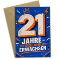 Coole Geburtstagskarte zum 21. Geburtstag mit großer Zahl 21