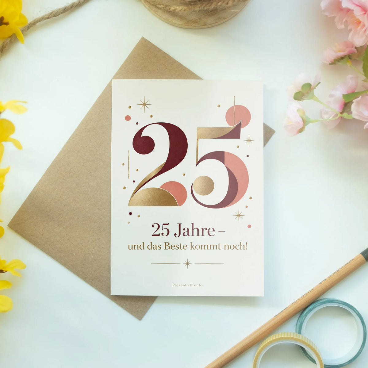 Elegante Geburtstagskarte zum 25. Geburtstag mit Zahl 25