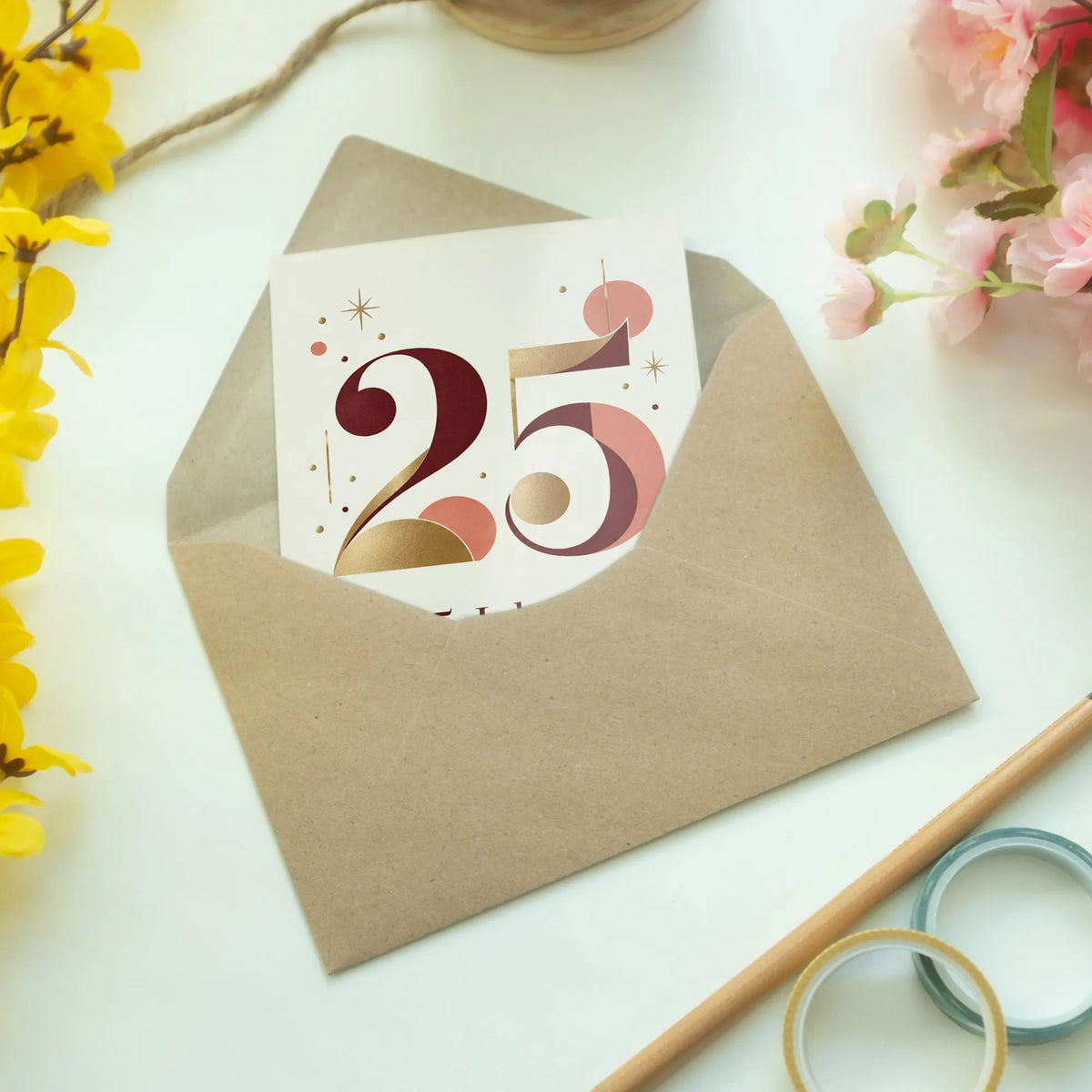 Elegante Geburtstagskarte zum 25. Geburtstag mit Zahl 25
