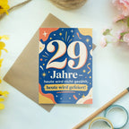 Fröhliche Geburtstagskarte zum 29. Geburtstag mit Zahl 29|p:2021255|h:dc6a555e37d646623f593445d7c6c0a0