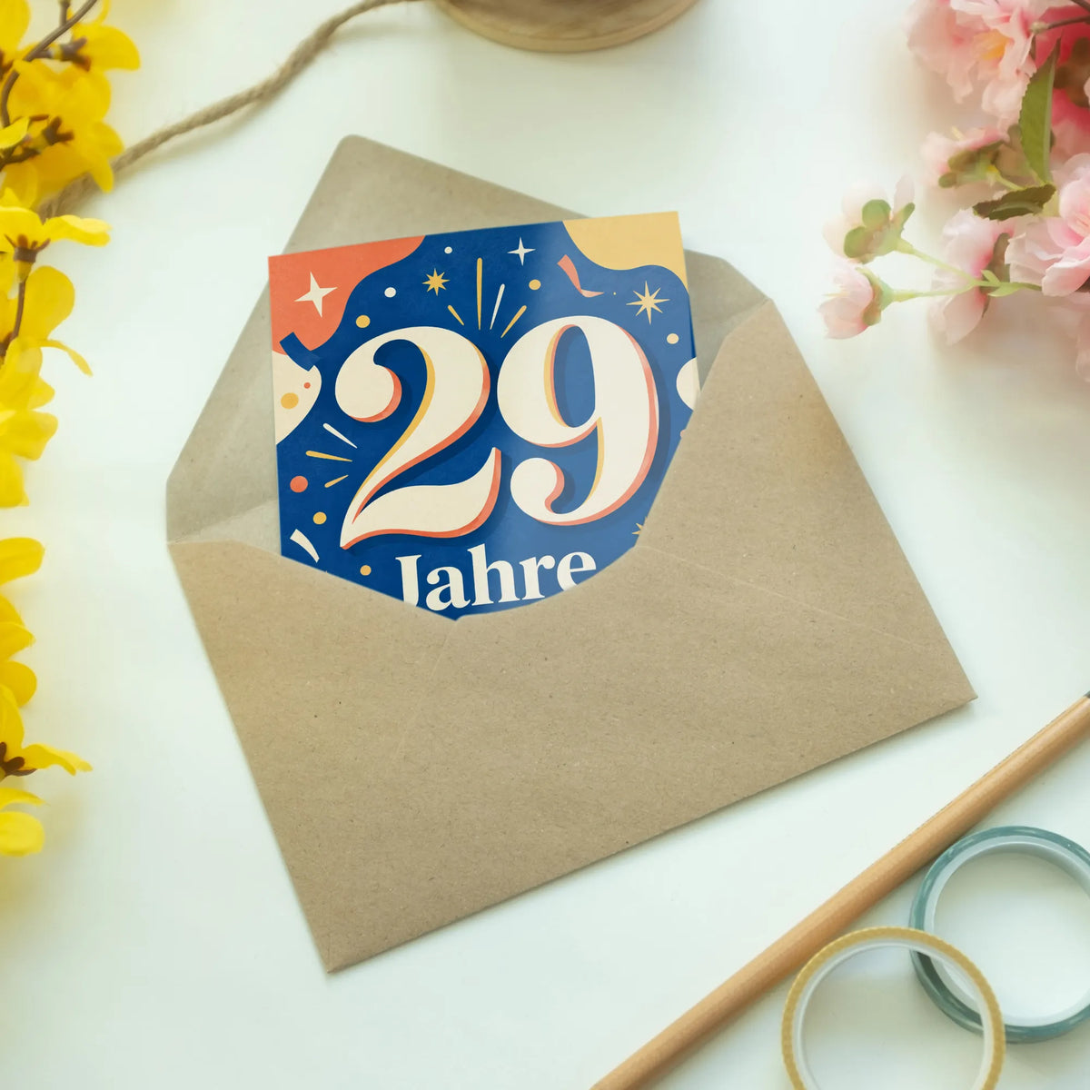 Fröhliche Geburtstagskarte zum 29. Geburtstag mit Zahl 29
