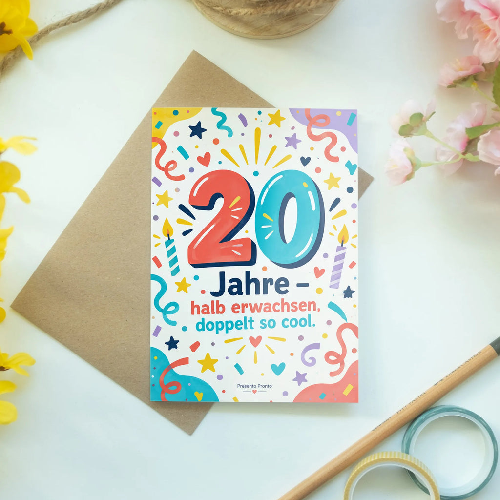 Lustige Geburtstagskarte zum 20. Geburtstag mit bunter Zahl 20|p:2021257|h:1075599217f94f7a6d6d7f727aaae152
