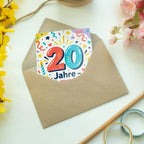 Lustige Geburtstagskarte zum 20. Geburtstag mit bunter Zahl 20|p:2021257|h:cb8aa028f1784670614558c8f55ce070