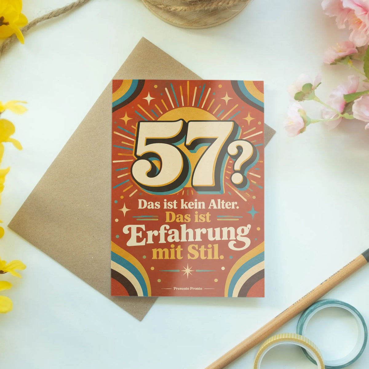 Lustige Geburtstagskarte zum 57. Geburtstag mit Zahl 57