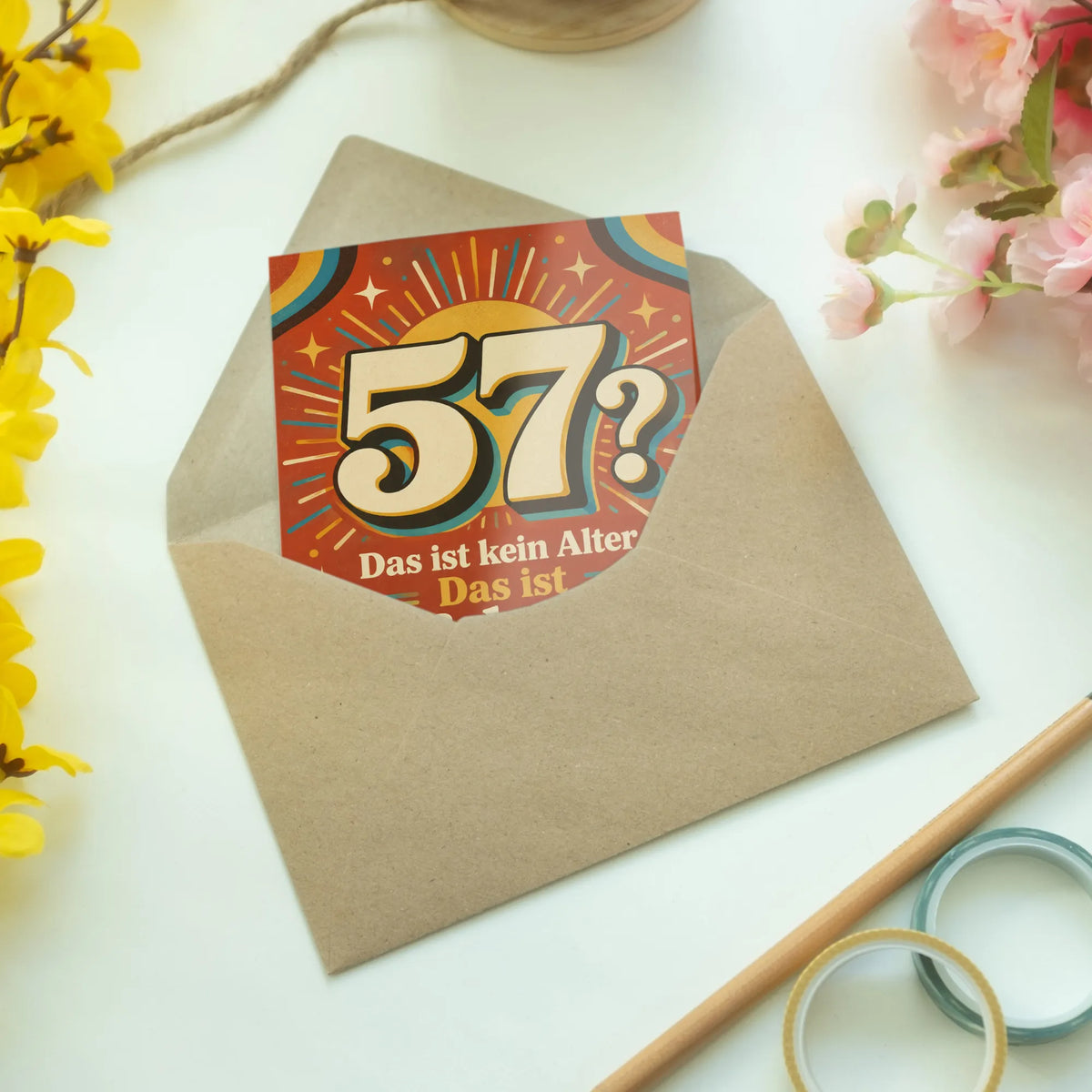 Lustige Geburtstagskarte zum 57. Geburtstag mit Zahl 57