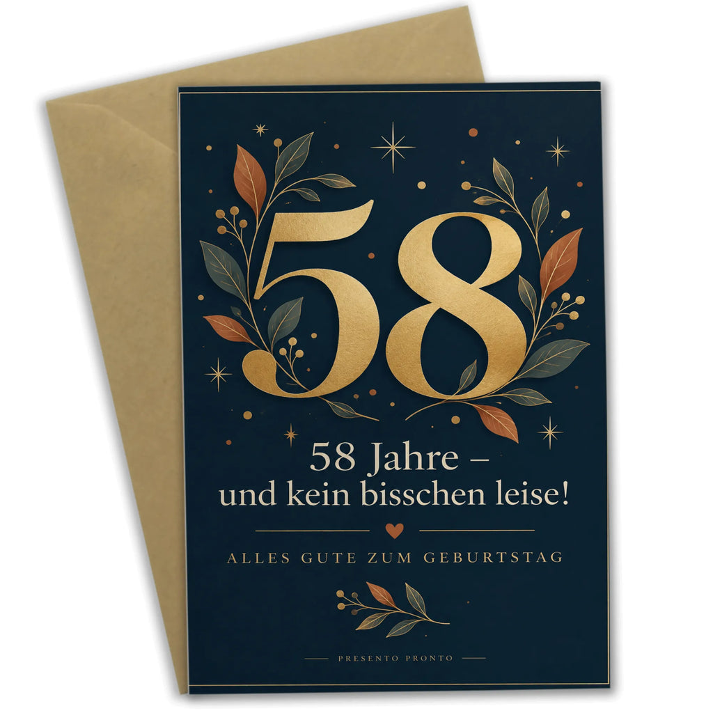 Lustige Geburtstagskarte zum 58. Geburtstag mit goldener Zahl 58|p:2021263|h:f6cb912579ef793e682db65ea9e62879