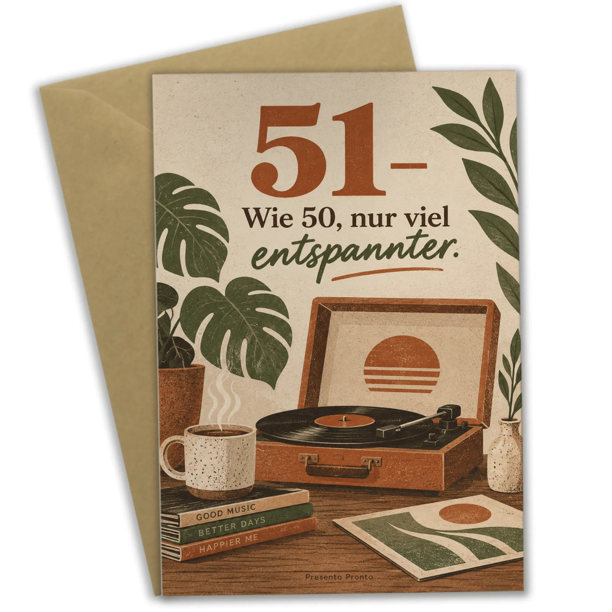 Lustige Geburtstagskarte zum 51. Geburtstag mit Plattenspieler