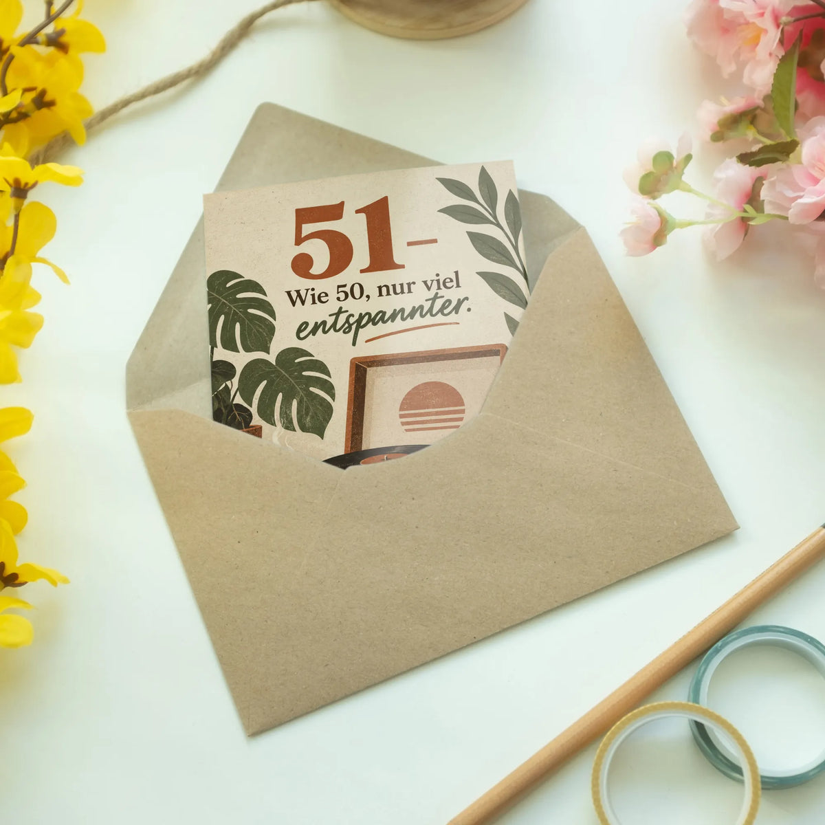 Lustige Geburtstagskarte zum 51. Geburtstag mit Plattenspieler