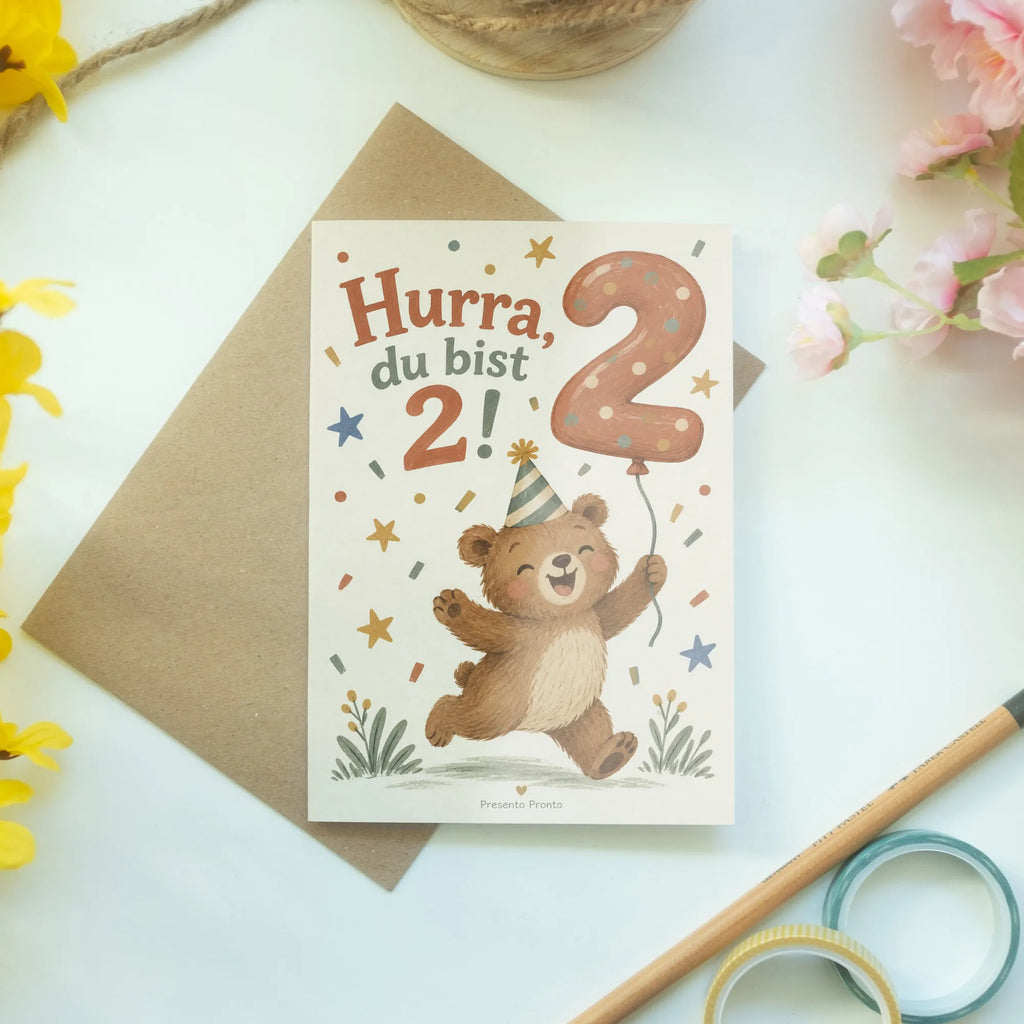 Fröhliche Geburtstagskarte zum 2. Geburtstag mit Bär|p:2021274|h:651abf22d3261a13e422928bd1566e22