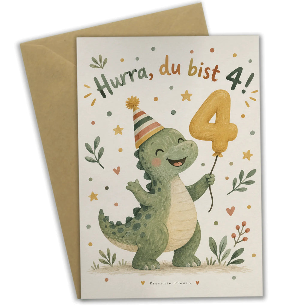 Lustige Geburtstagskarte zum 4. Geburtstag mit Dinosaurier|p:2021275|h:fe617cb1f2b4032947592def57a9359d
