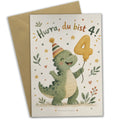 Lustige Geburtstagskarte zum 4. Geburtstag mit Dinosaurier