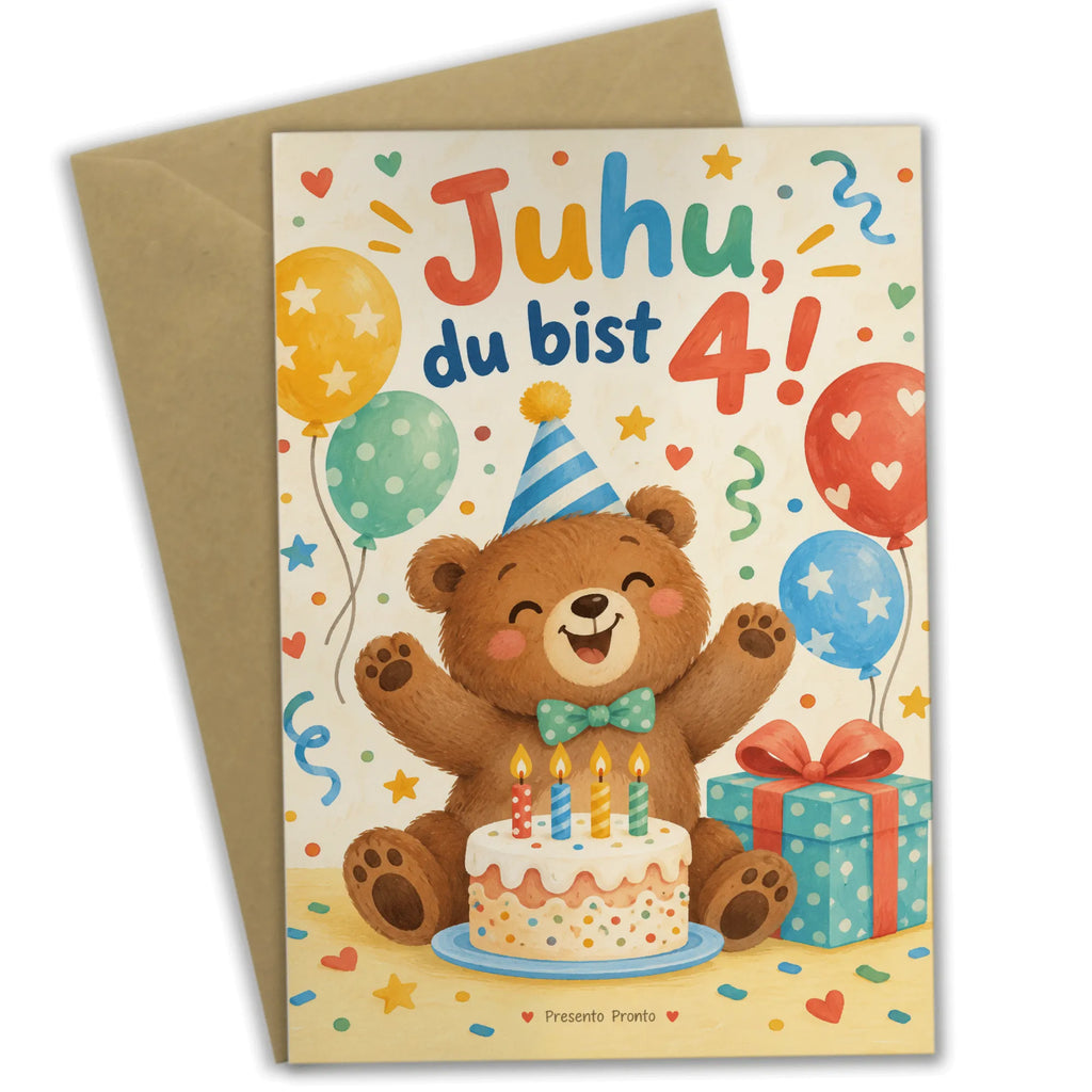 Fröhliche Geburtstagskarte zum 4. Geburtstag mit Bär|p:2021276|h:c7ba4c1c987cc5b27fc10dae32b67650