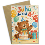 Fröhliche Geburtstagskarte zum 4. Geburtstag mit Bär|p:2021276|h:c7ba4c1c987cc5b27fc10dae32b67650