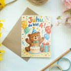 Fröhliche Geburtstagskarte zum 4. Geburtstag mit Bär|p:2021276|h:ad61bf7ffdadff9059775f898aa6e598