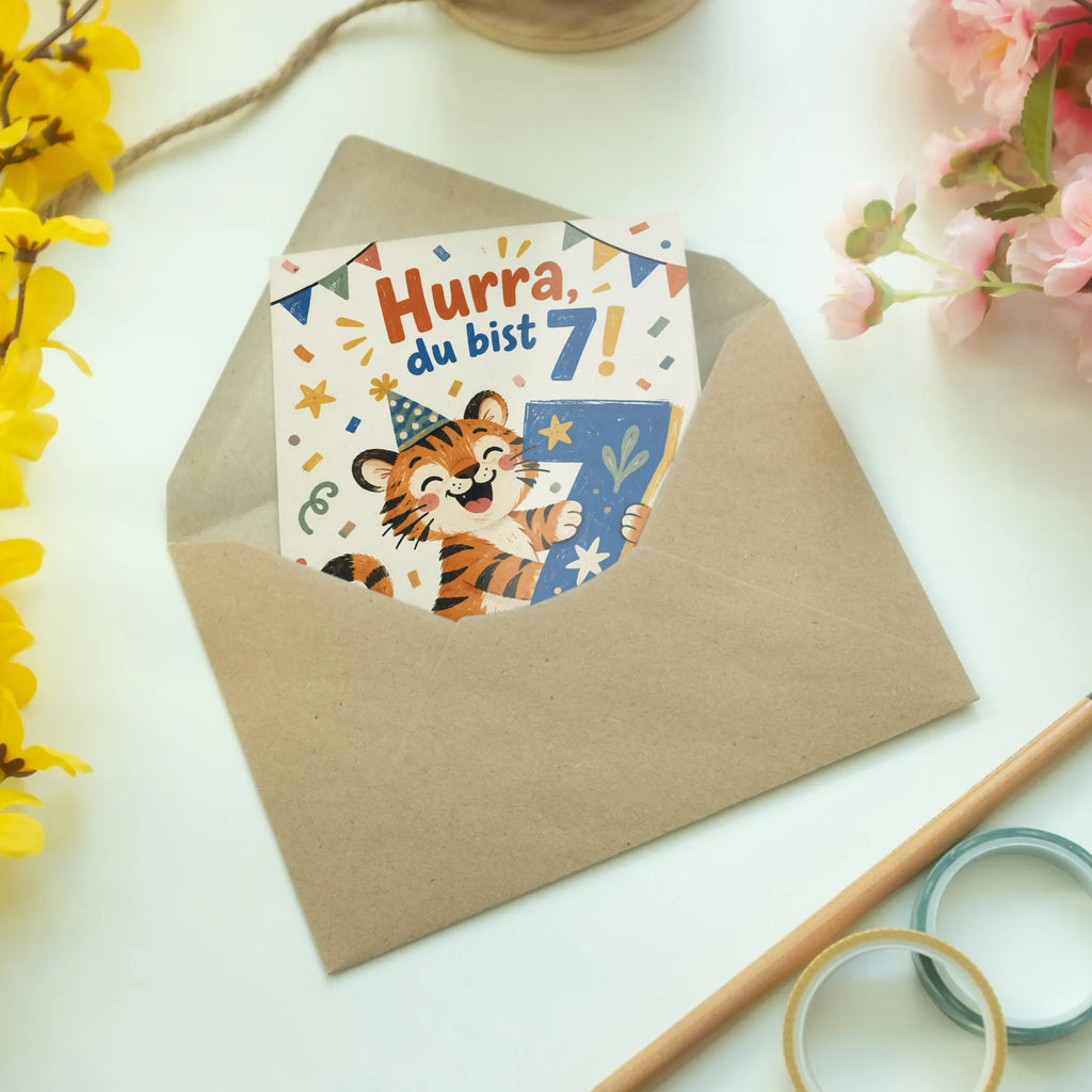Fröhliche Geburtstagskarte zum 7. Geburtstag mit Tiger|p:2021277|h:b33dd384e765758ffa735c2f0d8732f5