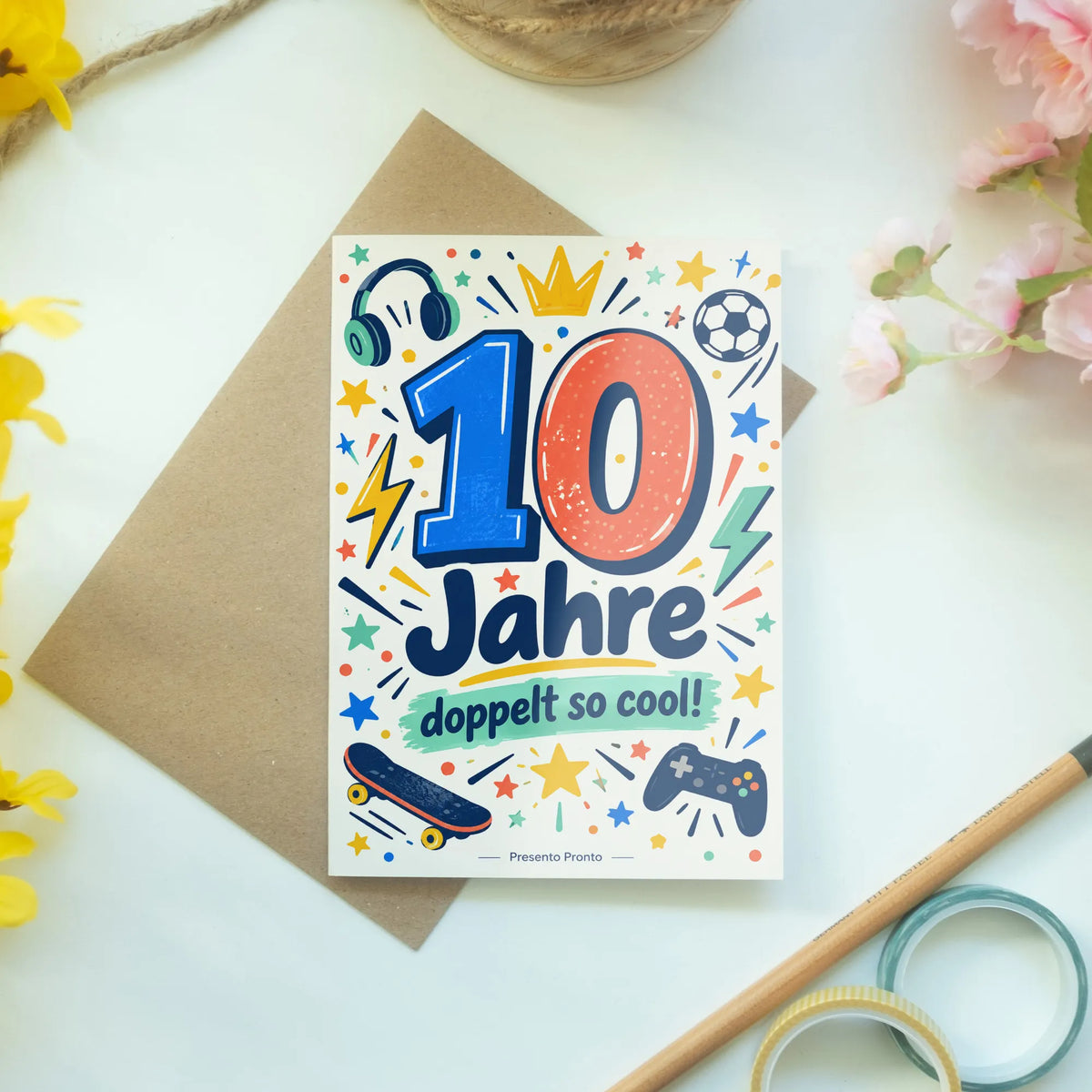 Coole Geburtstagskarte zum 10. Geburtstag mit großer Zahl 10