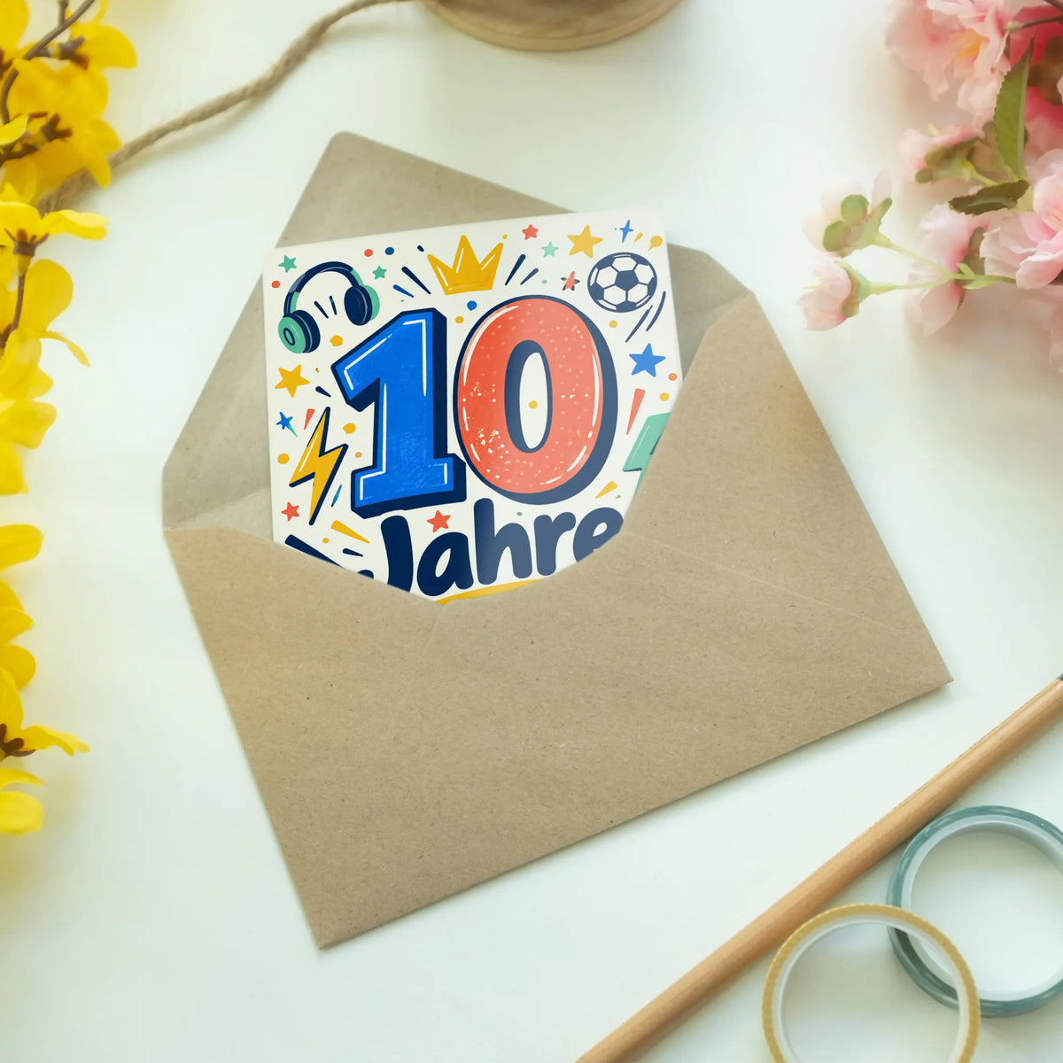 Coole Geburtstagskarte zum 10. Geburtstag mit großer Zahl 10