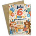 Fröhliche Geburtstagskarte zum 6. Geburtstag mit großer Zahl 6