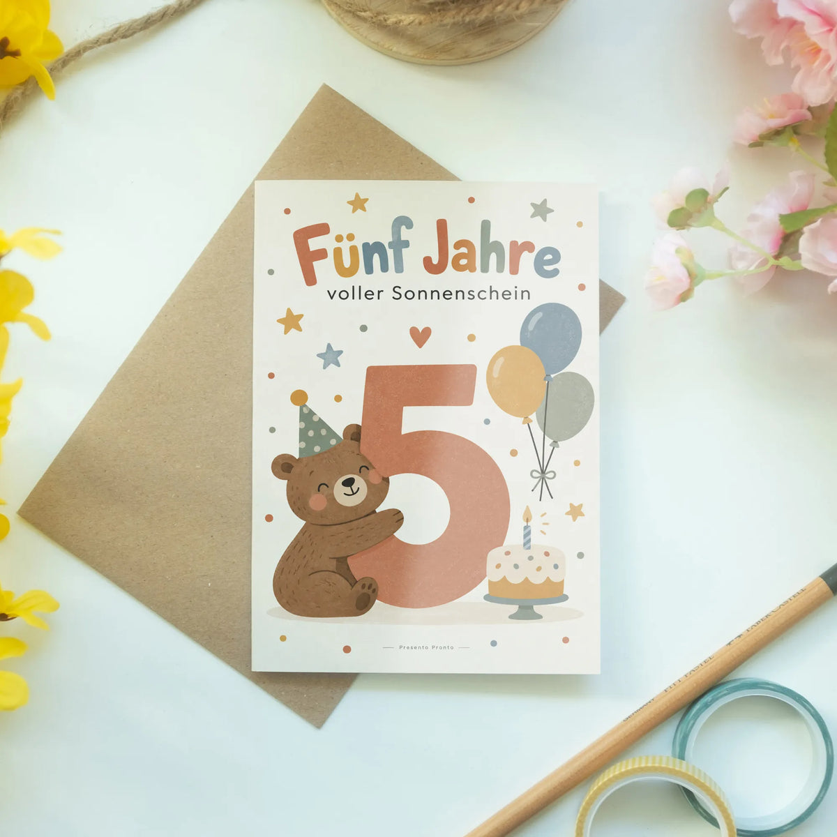Liebevolle Geburtstagskarte zum 5. Geburtstag mit Zahl 5