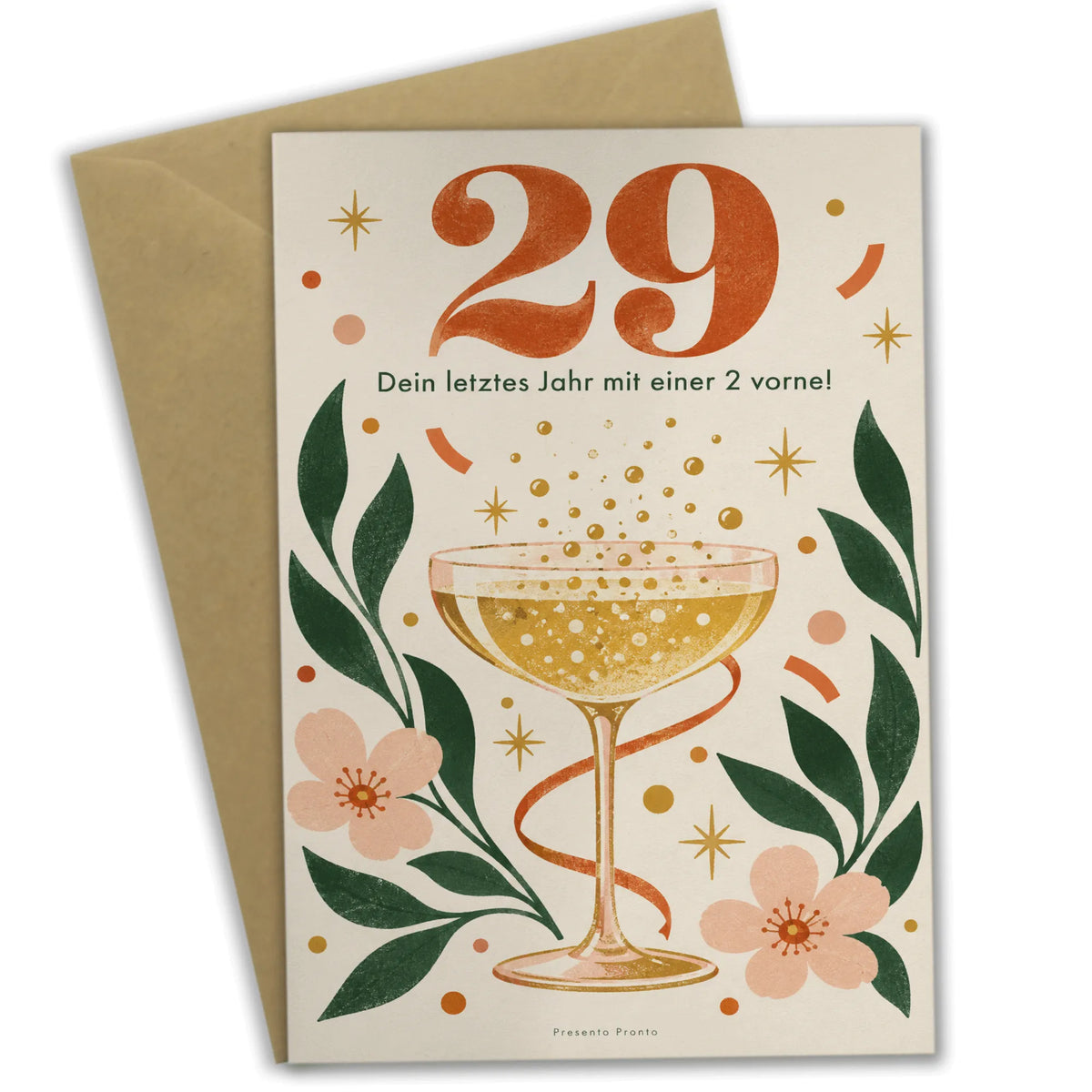 Lustige Geburtstagskarte zum 29. Geburtstag mit Cocktailglas