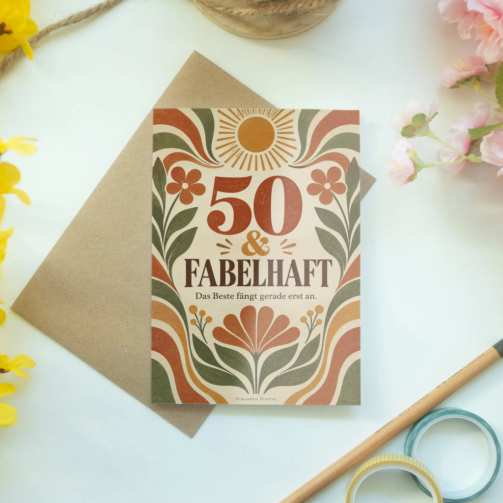 Festliche Geburtstagskarte zum 50. Geburtstag mit Retrosonne|p:2021284|h:d716a491b3879168dbf3fa4e41ee2e28