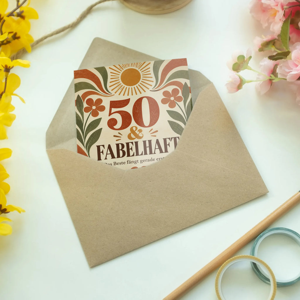 Festliche Geburtstagskarte zum 50. Geburtstag mit Retrosonne|p:2021284|h:5594d2962e2f944555212066335f084a