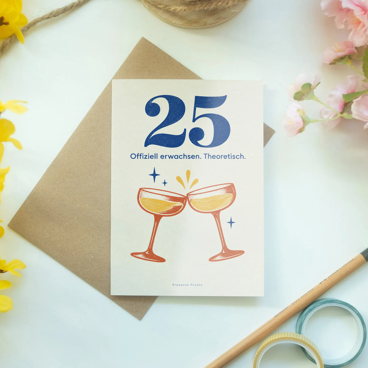 Lustige Geburtstagskarte zum 25. Geburtstag mit Cocktailgläsern