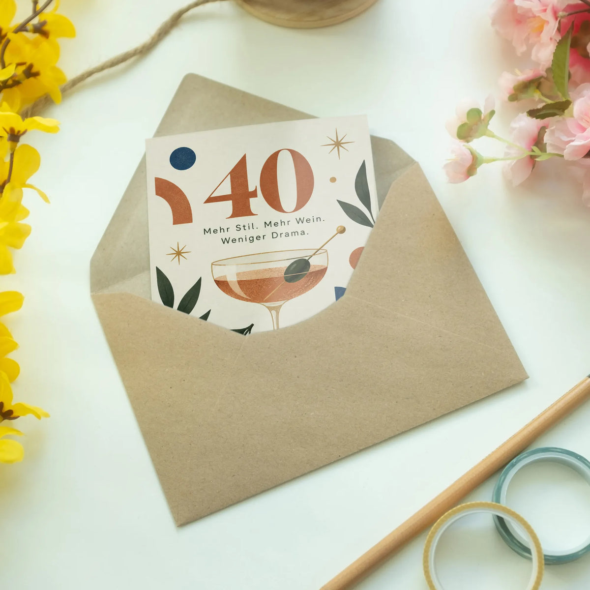Lustige Geburtstagskarte zum 40. Geburtstag mit Weinglas