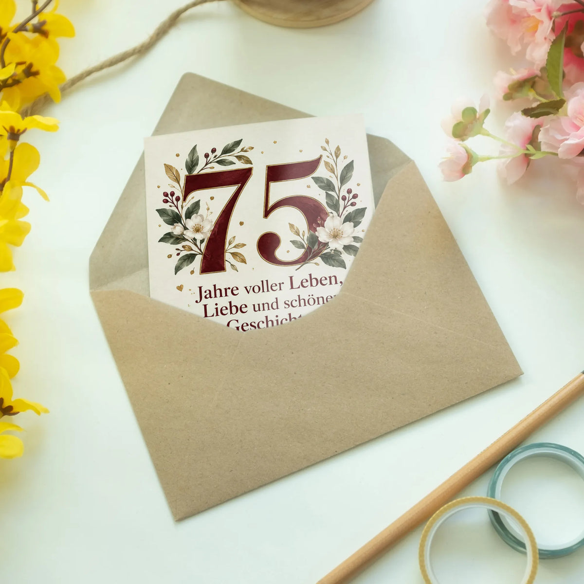 Elegante Geburtstagskarte zum 75. Geburtstag mit Zahl 75