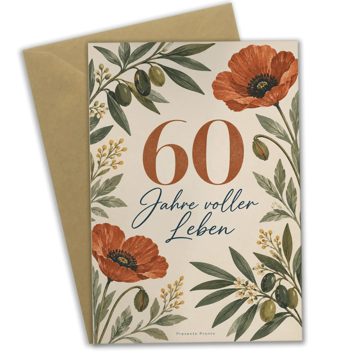 Elegante Geburtstagskarte zum 60 Geburtstag mit Olivenzweigen