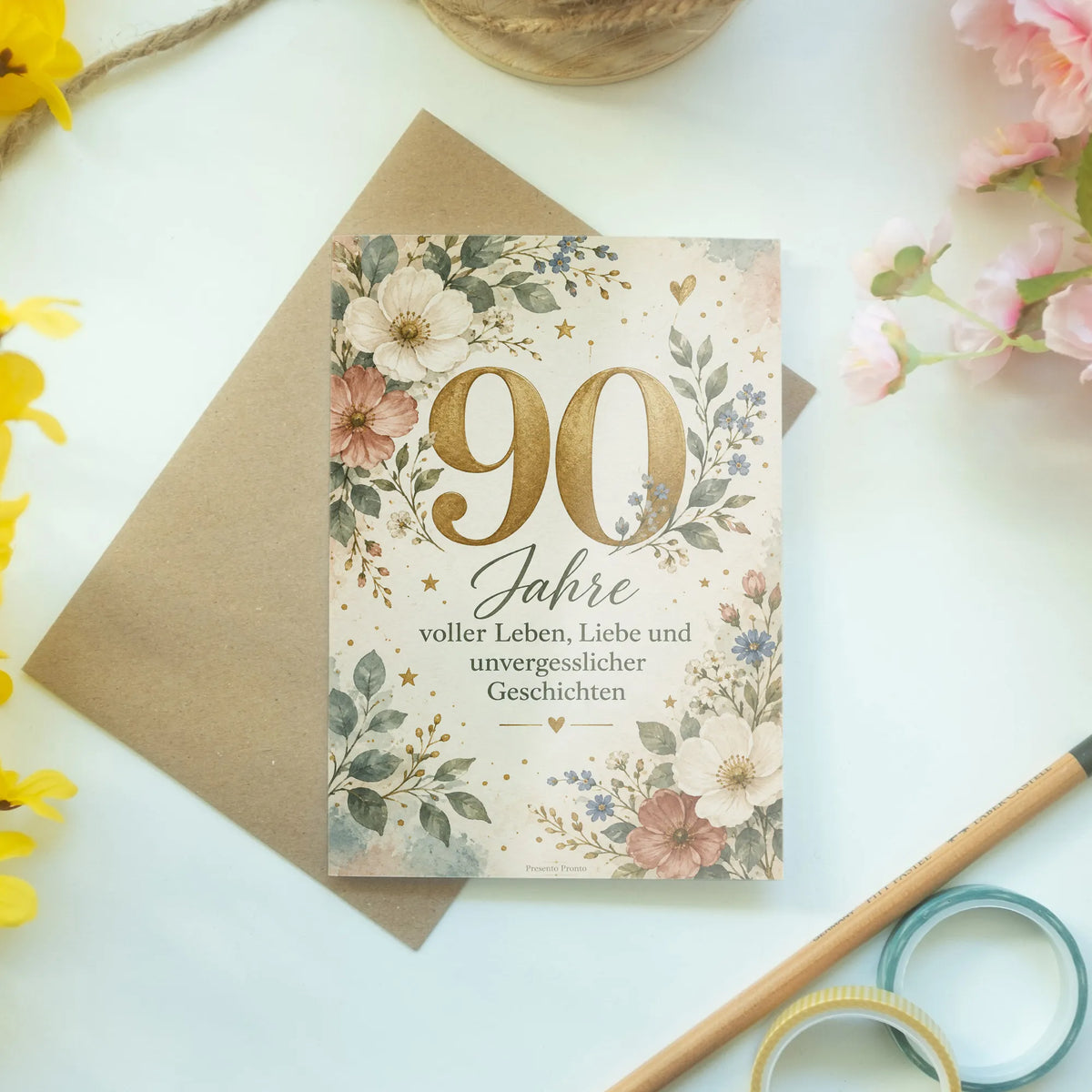Elegante Geburtstagskarte zum 90. Geburtstag mit goldener Zahl 90