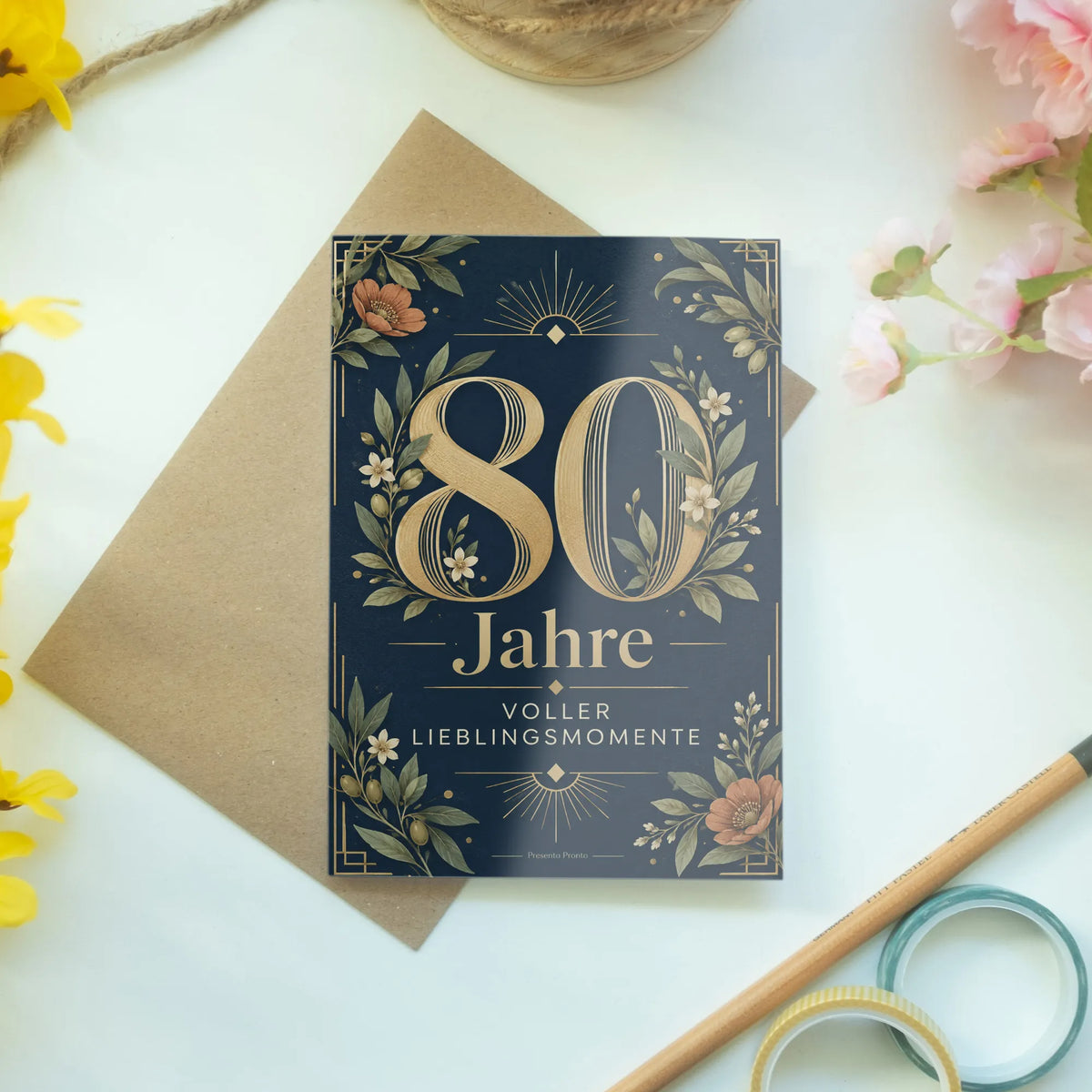 Elegante Geburtstagskarte zum 80. Geburtstag mit goldener Zahl 80
