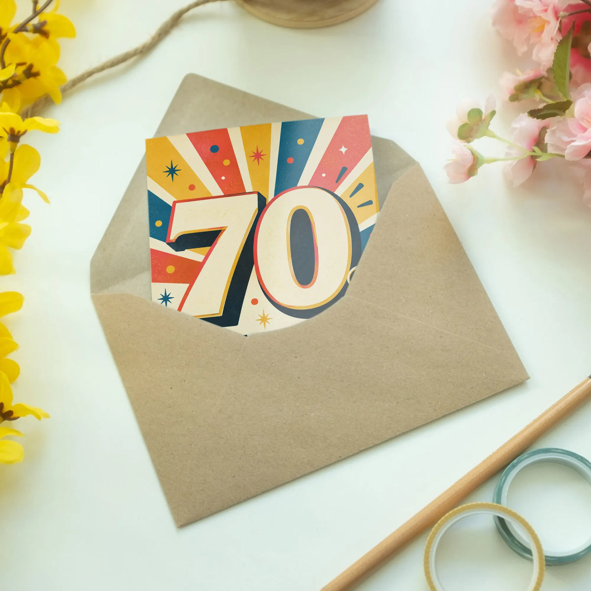 Lustige Geburtstagskarte zum 70. Geburtstag mit großer Zahl 70