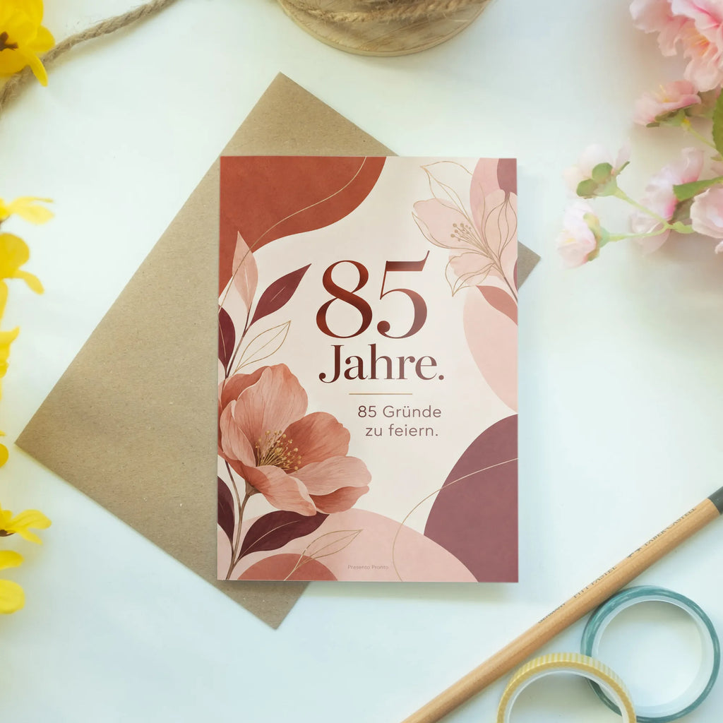 Elegante Geburtstagskarte zum 85. Geburtstag in Terrakotta und Rosé|p:2021302|h:eb11456c484042180f63cd776984abf8