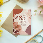 Elegante Geburtstagskarte zum 85. Geburtstag in Terrakotta und Rosé|p:2021302|h:eb11456c484042180f63cd776984abf8