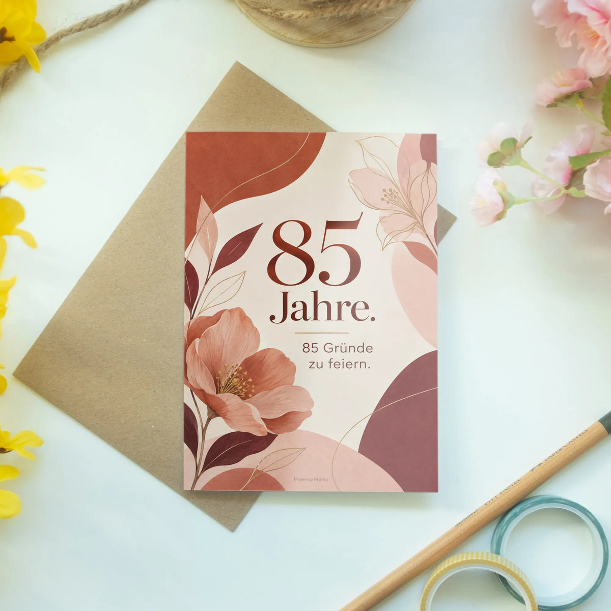 Elegante Geburtstagskarte zum 85. Geburtstag in Terrakotta und Rosé
