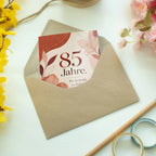 Elegante Geburtstagskarte zum 85. Geburtstag in Terrakotta und Rosé|p:2021302|h:d7012ceec4b6c24b4b5d7849e4b35397