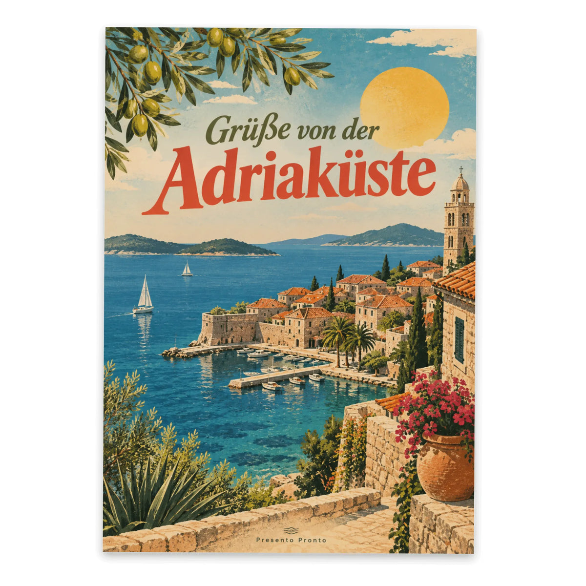 Sonnige Postkarte aus Kroatien mit Adriaküste