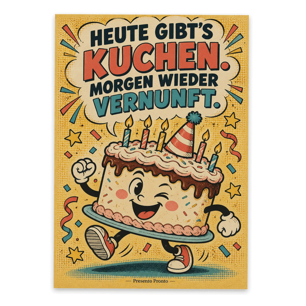 Lustige Comic Postkarte zum Geburtstag mit Kuchen