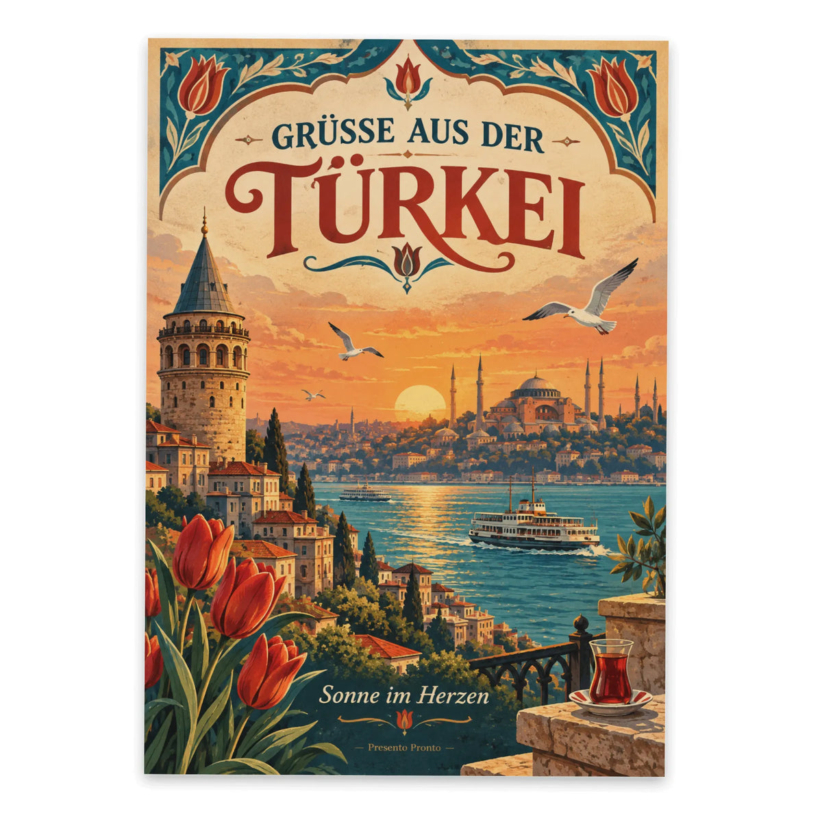 Nostalgische Urlaubspostkarte aus der Türkei mit Bosporus
