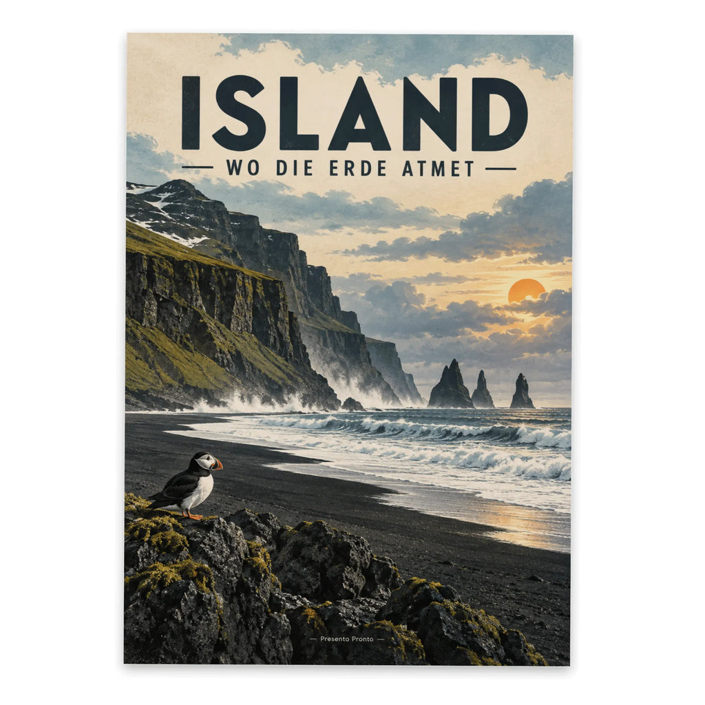 Stimmungsvolle Postkarte aus Island mit Papageitaucher|p:2021312|h:96206f40d188c3feebac1bfb1000e5e3
