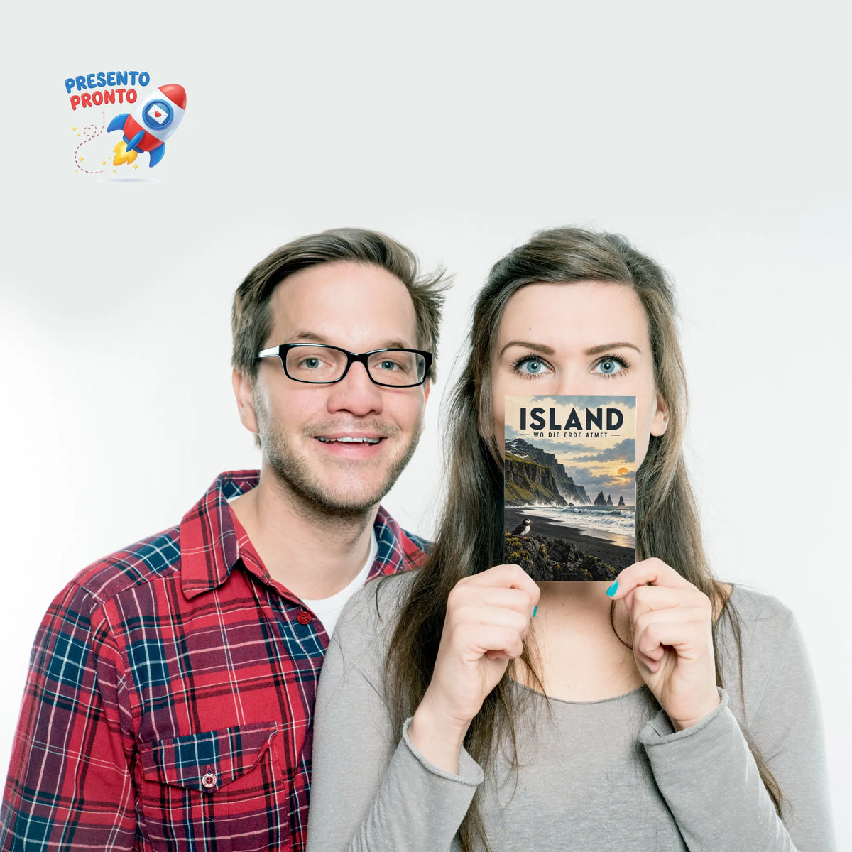 Stimmungsvolle Postkarte aus Island mit Papageitaucher