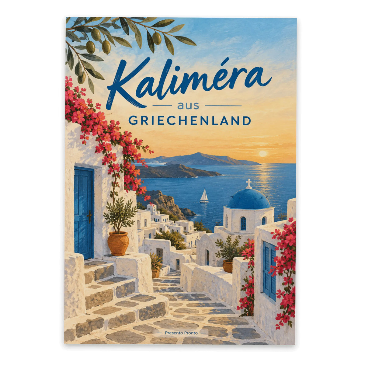 Nostalgische Postkarte aus Griechenland mit Inseldorf