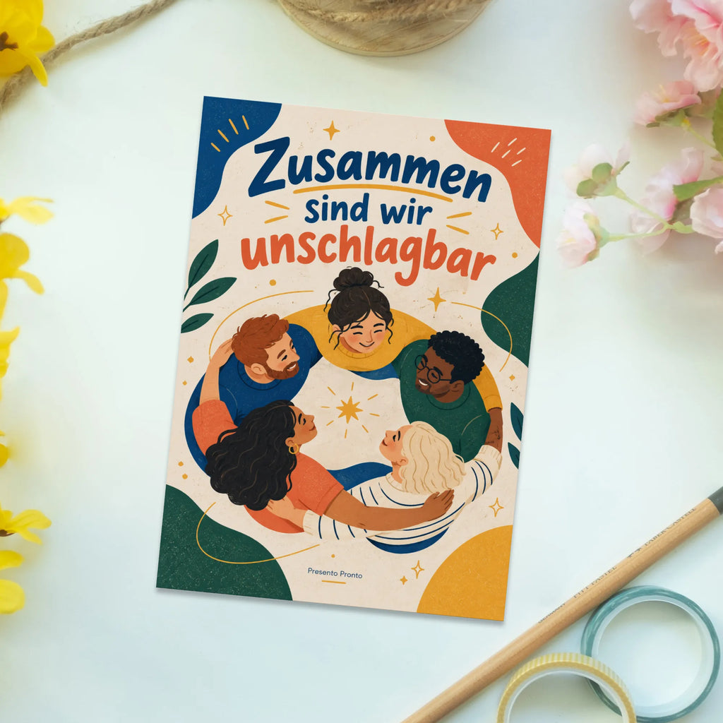 Starke Postkarte fürs Team mit fünf Silhouetten|p:2021320|h:4af56f44ea2ae6b2abb00a4fd7b0d27f