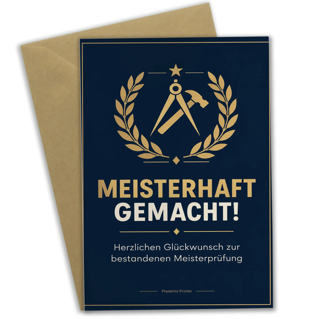 Elegante Glückwunschkarte zur Meisterprüfung mit Meisteremblem|p:2021324|h:fc0b459eb04e994473985056157dce5e