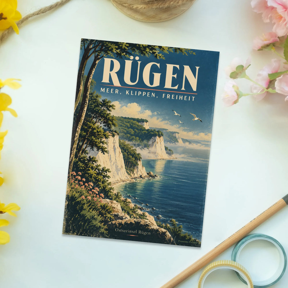 Nostalgische Urlaubspostkarte von Rügen mit Königsstuhl